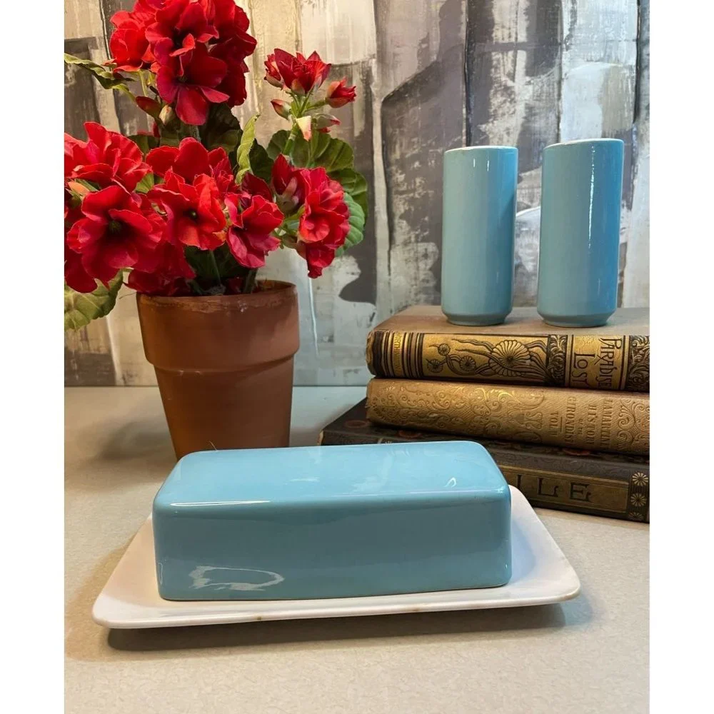 Vintage Mid Century MCM Mikasa Focus Covered Butter Salt Pepper Set